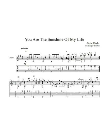 You Are The Sunshine Of My Life(Стиви Уандер)для гитары