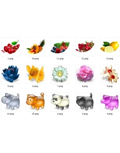 Лучшие иконки (3 серии: животные, цветы, ягоды и фрукты