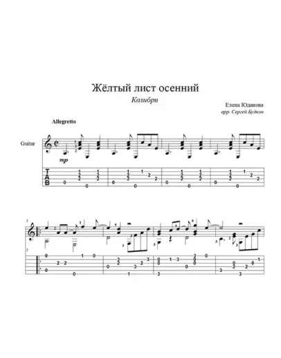 Жёлтый лист осенний (Колибри) для гитары