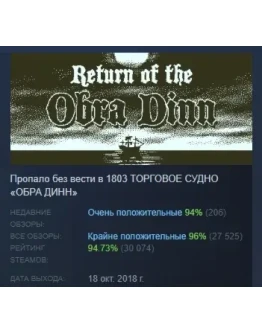 Return of the Obra Dinn АВТОДОСТАВКА STEAM РОССИЯ