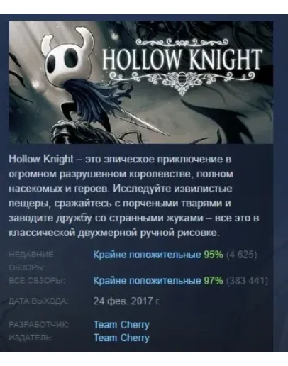 Hollow Knight АВТОДОСТАВКА STEAM РОССИЯ