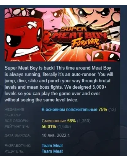 Super Meat Boy Forever АВТОДОСТАВКА STEAM РОССИЯ