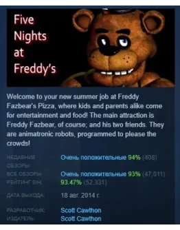 Five Nights at Freddy's АВТОДОСТАВКА STEAM РОССИЯ