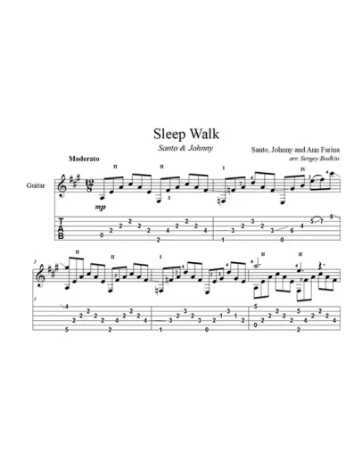 Sleep Walk (Santo &amp Johnny) для гитары