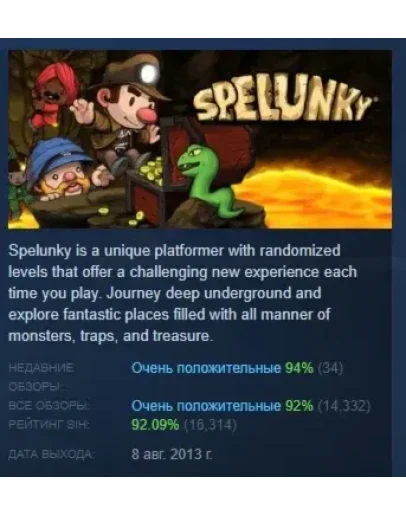 Spelunky АВТОДОСТАВКА STEAM РОССИЯ