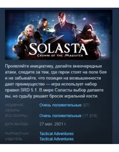 Solasta: Crown of the Magister STEAM GIFT РОССИЯ