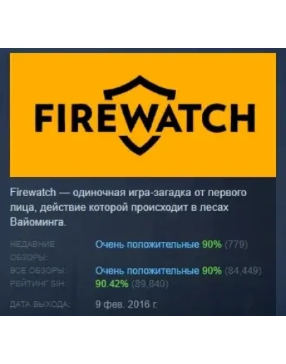 Firewatch АВТОДОСТАВКА STEAM РОССИЯ