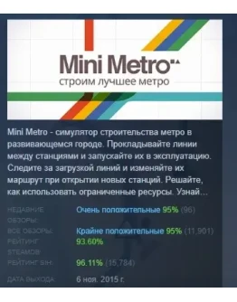 Mini Metro АВТОДОСТАВКА STEAM GIFT РОССИЯ