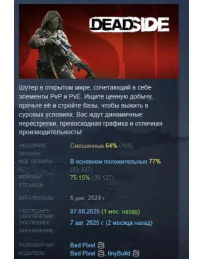 Deadside АВТОДОСТАВКА STEAM РОССИЯ