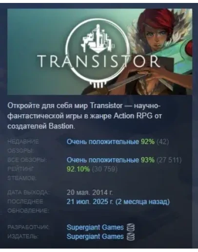Transistor АВТОДОСТАВКА STEAM РОССИЯ