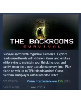 The Backrooms: Survival АВТОДОСТАВКА STEAM РОССИЯ The Backrooms: Survival АВТОДОСТАВКА STEAM РОССИЯ