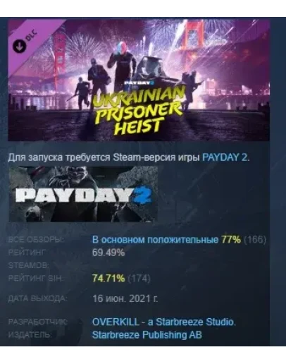 PAYDAY 2: The Ukrainian Prisoner Heist DLC STEAM РОССИЯ