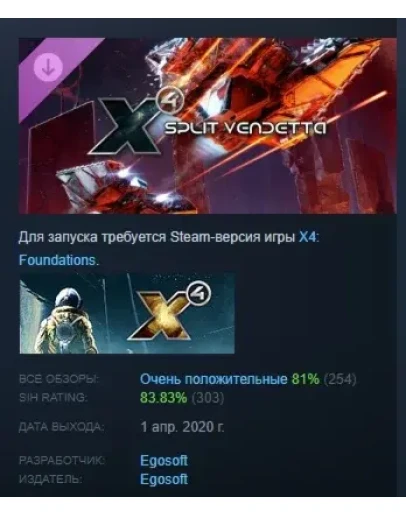 X4: Split Vendetta АВТОДОСТАВКА DLC STEAM РОССИЯ