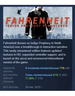 Fahrenheit: Indigo Prophecy Remastered STEAM РОССИЯ