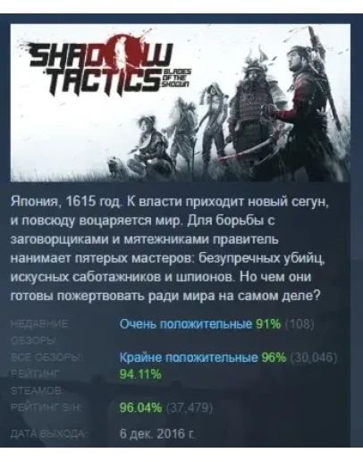 Shadow Tactics: Blades of the Shogun STEAM РОССИЯ