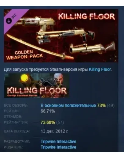 Killing Floor - Golden Weapons Pack DLC STEAM РОССИЯ