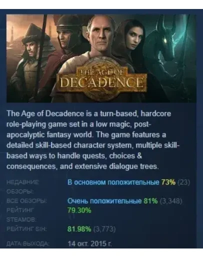 The Age of Decadence АВТОДОСТАВКА STEAM РОССИЯ