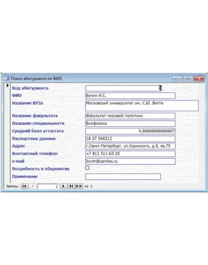 База данных Абитуриент Access