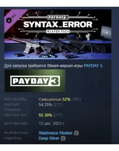 PAYDAY 3: Syntax Error Weapon Pack DLC STEAM РОССИЯ