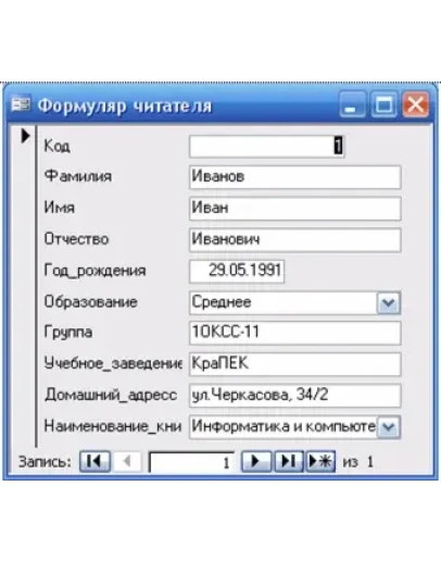 База данных Учет литературы в библиотеке Access