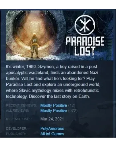 Paradise Lost STEAM KEY GLOBAL (КРОМЕ РФ,РБ)