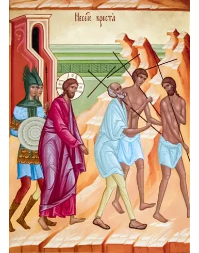 Симон Киринеянин помогает Иисусу нести Крест_006