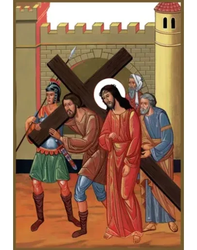 005-Симон Киринеянин помогает Иисусу нести Крест