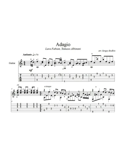 Адажио (Альбинони - Лара Фабиан) для гитары
