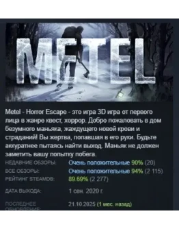 Metel - Horror Escape АВТОДОСТАВКА STEAM РОССИЯ