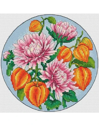 Эксклюзив. схема для вышивки крестом Хризант и физалис