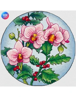 Эксклюзив. схема для вышив. крестом Орхидеи и остролист