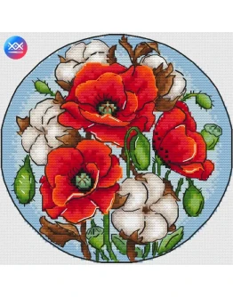 Эксклюзив. схема для вышивки крестом Маки и хлопок