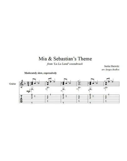 Mia &amp Sebastians Theme (Ла Ла Лэнд) для гитары