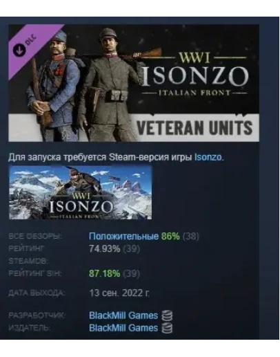 Isonzo - Veteran Units Pack Опытные бойцы STEAM РОССИЯ