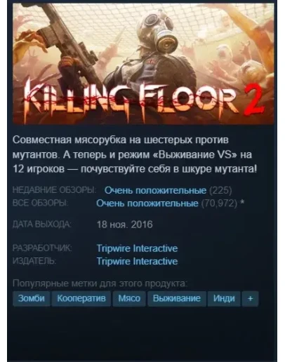 Killing Floor 2 Steam Key/Global/ROW + Подарок