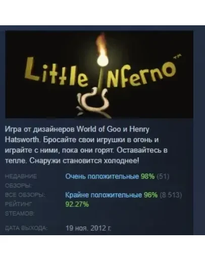 Little Inferno АВТОДОСТАВКА STEAM РОССИЯ