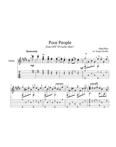 Poor People - Алан Прайс для гитары