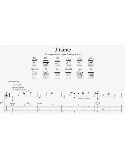 Lara Fabian - Je t'aime (табы / ноты для гитары)