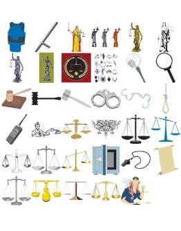 Набор векторных картинок, символов правосудия и юстиции