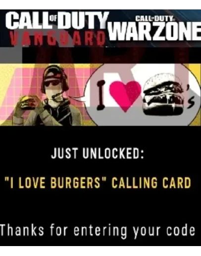 Call of Duty I LOVE BURGERS Calling Card КЛЮЧ GLOBAL