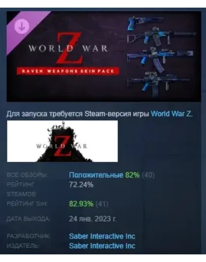 World War Z: Aftermath - Raven Weapons Skin Pack STEAM