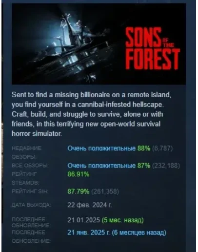 Sons Of The Forest АВТОДОСТАВКА STEAM РОССИЯ