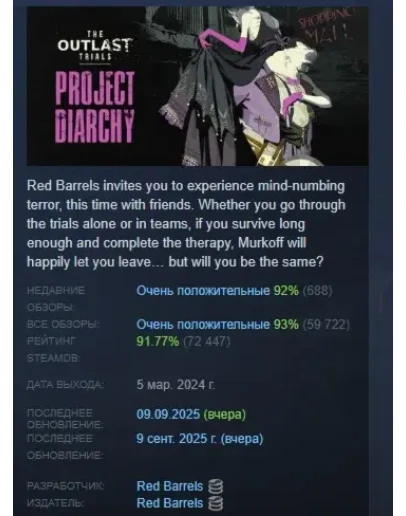 The Outlast Trials АВТОДОСТАВКА STEAM РОССИЯ