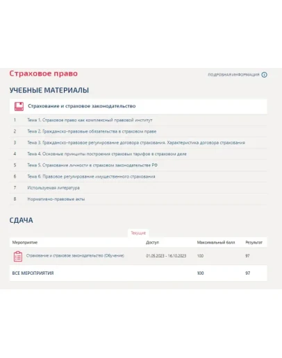 Страхование и страховое законодательство.Тест Синергия