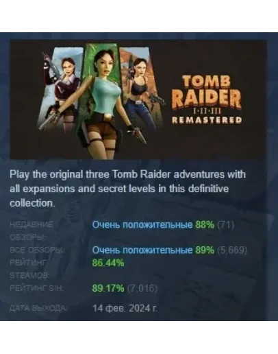 Tomb Raider I-III Remastered Starring Lara Croft STEAM Tomb Raider I-III Remastered Starring Lara Croft STEAM