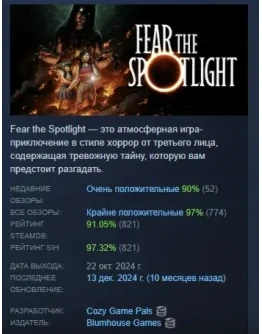 Fear the Spotlight Бойтесь Свет Софитов STEAM РОССИЯ