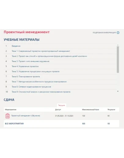 Проектный менеджмент.Тест Синергия/МТИ 2023г.