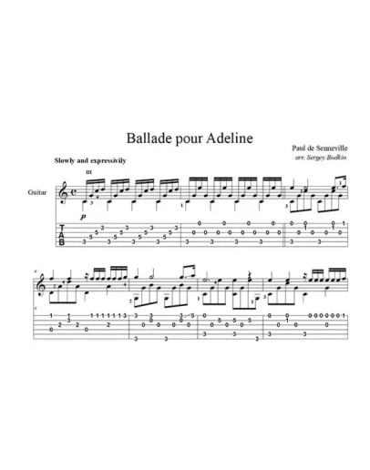 Баллада для Аделины (Поль де Сенневиль) для гитары