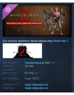 World War Z Aftermath Pre-Apocalypse Character Skins Pa