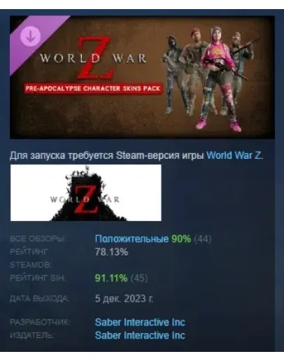 World War Z Aftermath Pre-Apocalypse Character Skins Pa